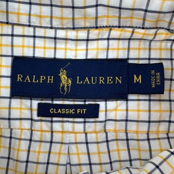 Ralph Lauren Mens Classic Fit Button Down Shirt Yellow Navy Check Cotton M - Picture 5 of 10